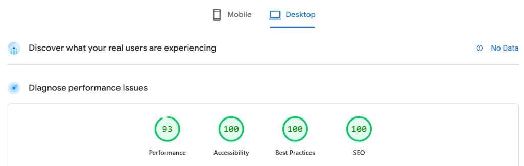 PageSpeed After — Performance 93, Accessibility 100