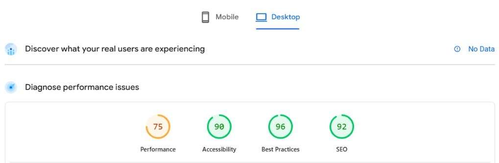 PageSpeed Before — Performance 75