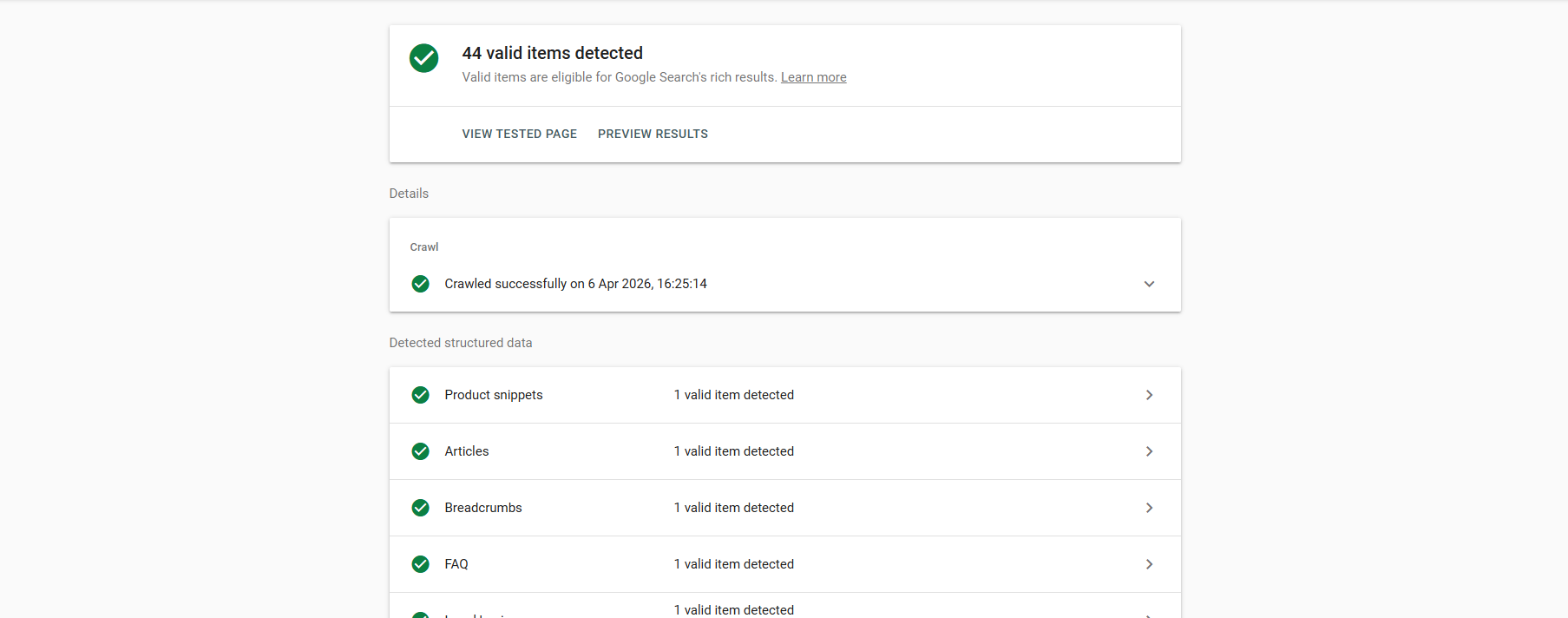 Schema Markup Report Preview