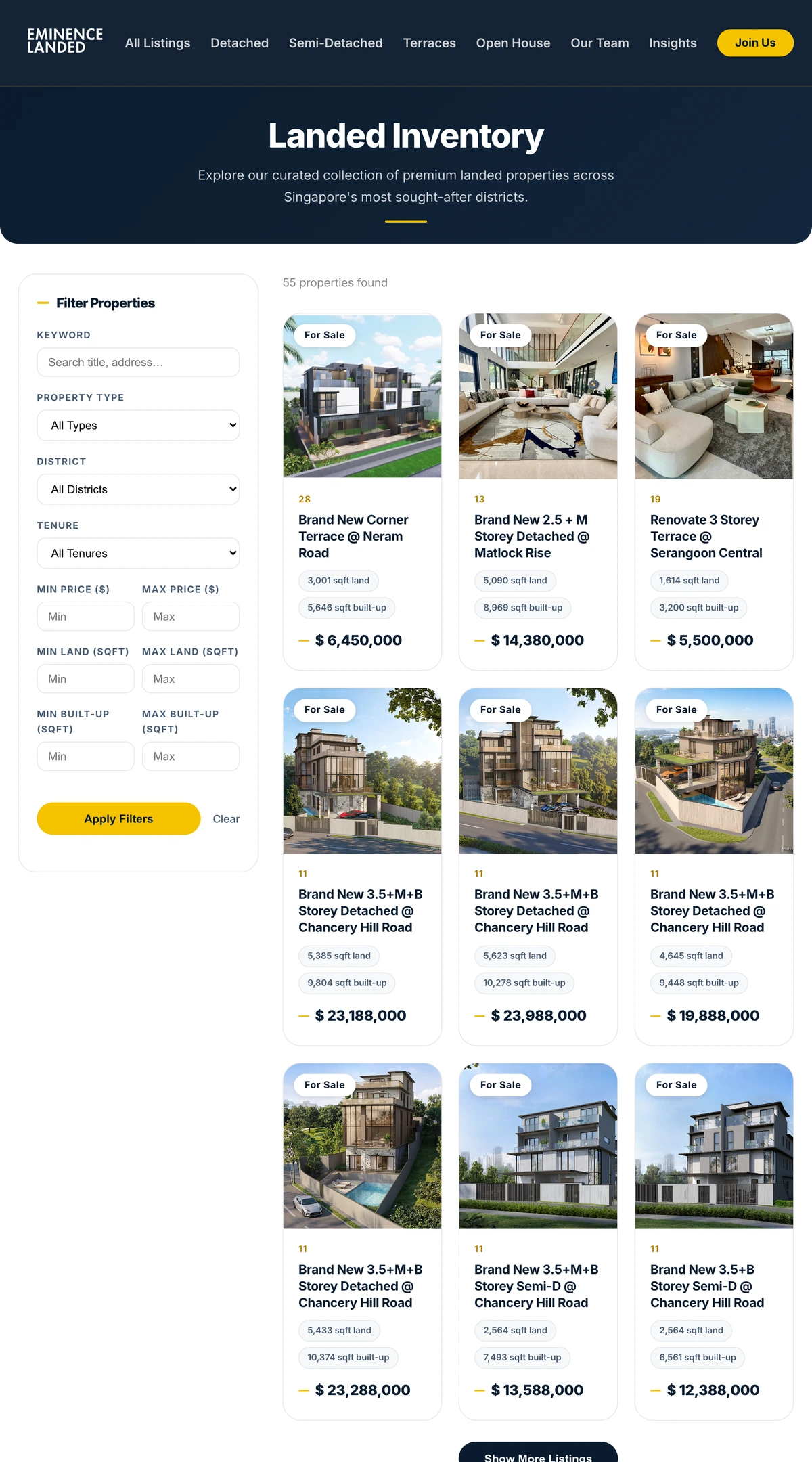 Eminence Landed — Search a structured property inventory