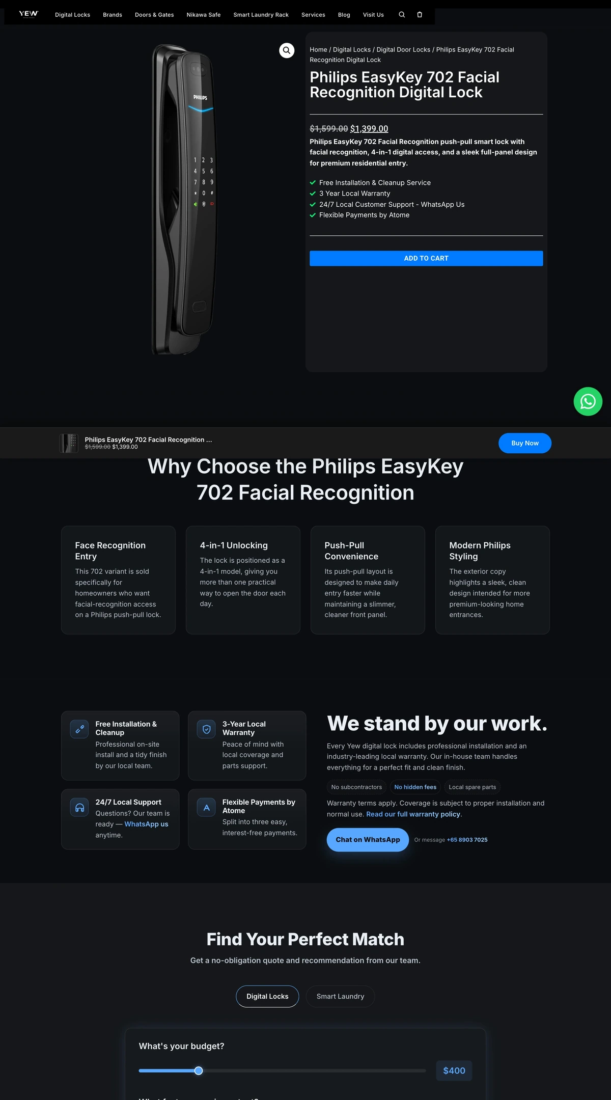 Yew Digital Lock — A product page built around the decision