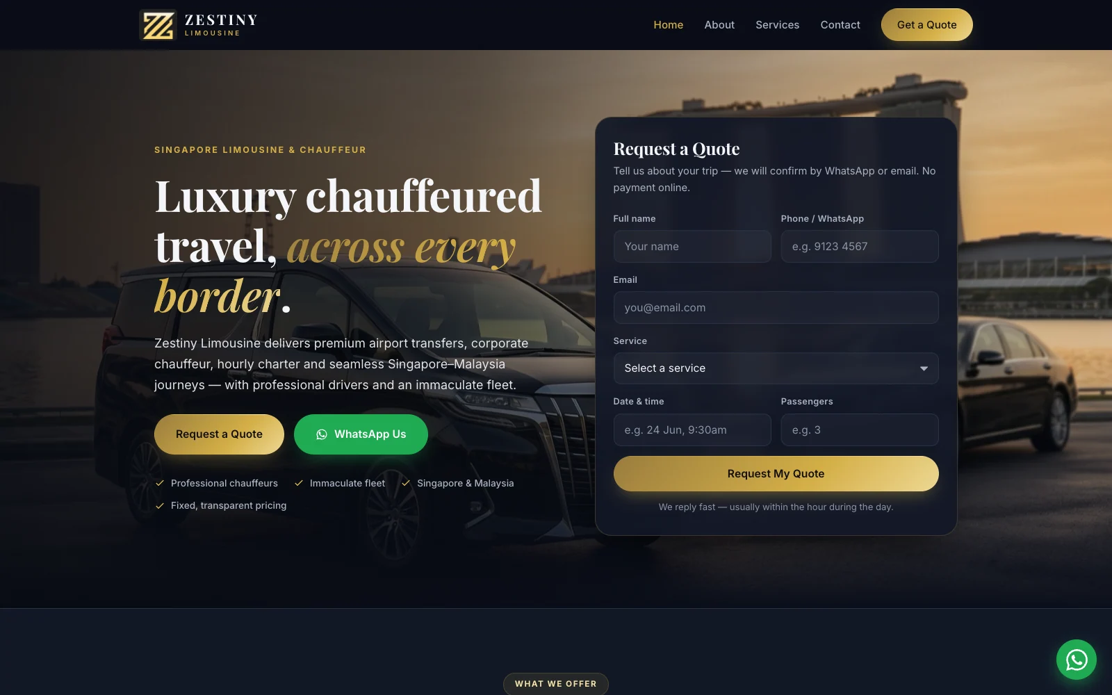 Zestiny Limousine website design